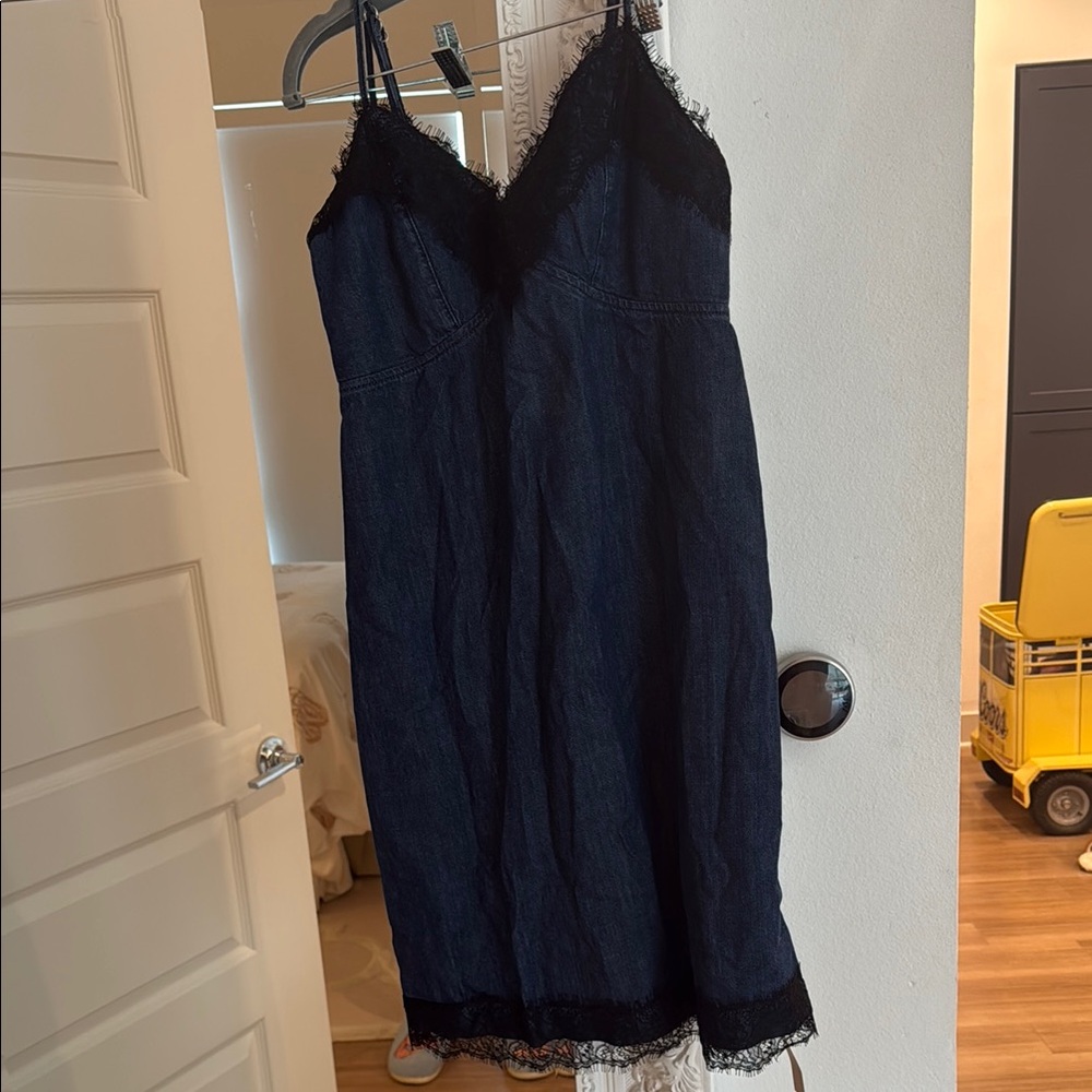 Reformation Black Lace-Trimmed Chemise Dress
